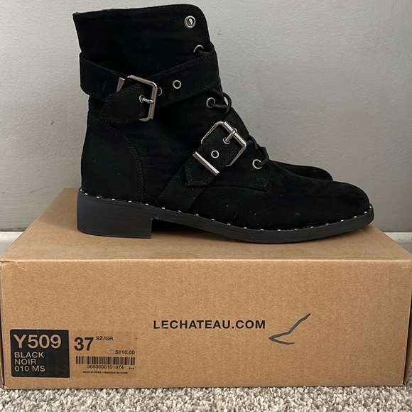 Le Chateau black suede Combat boots size 7 - Picture 1 of 7
